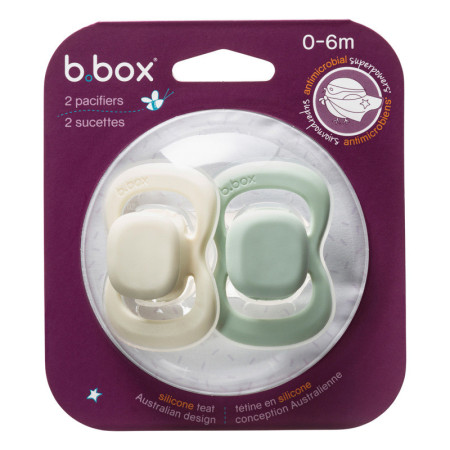 B.BOX BB300310 Smoczek dla noworodka i niemowlaka 2 szt symetryczny silikonowy 0-6m szałwia/wanilia