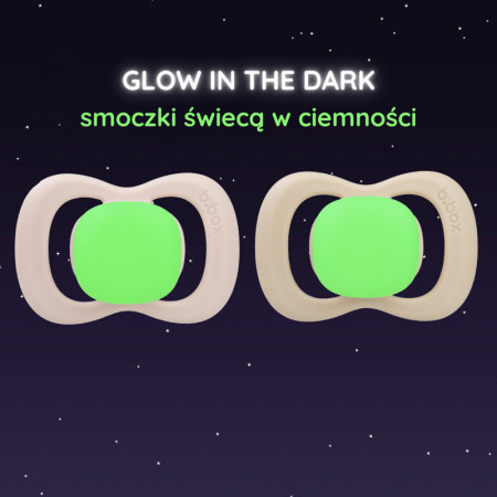 B.BOX BB300811 Smoczek silikonowy symetryczny 6m+ 2 szt glow in the dark róż/latte