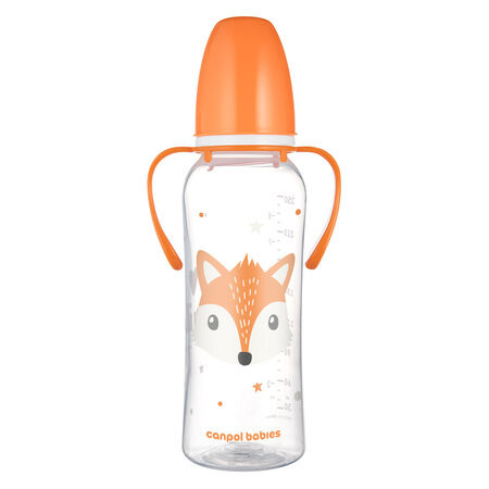 CANPOL 11/845 Butelka standardowa z uchwytami 250ml CUTE ANIMALS pomarańczowa