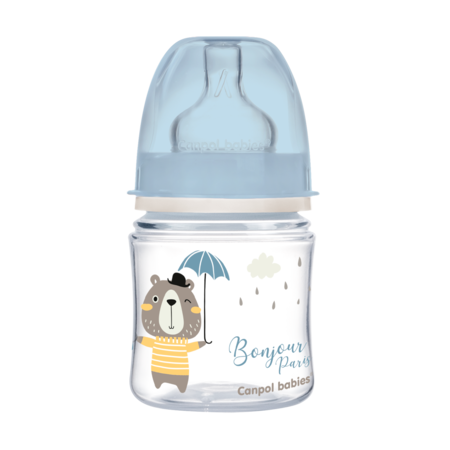 CANPOL 35/231 Butelka szeroka antykolkowa 120ml Bonjour niebieska