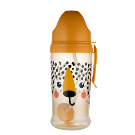 CANPOL 56/510 Bidon niekapek z rurką i odważnikiem BabiesBoo gepard orange