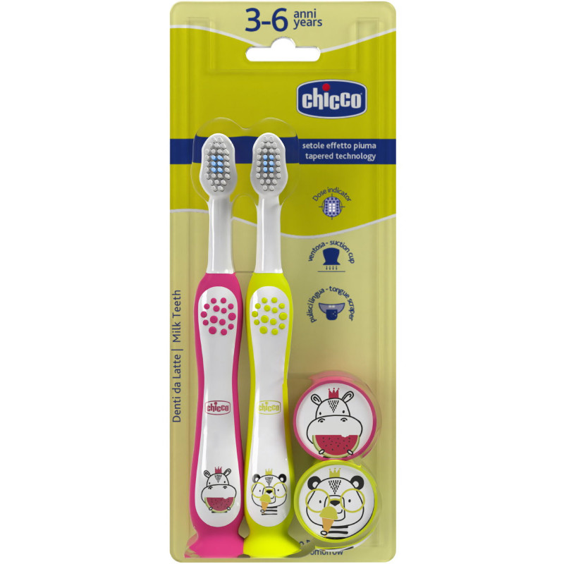 CHICCO 00012084000000 Szczotki do mycia zębów Hipcio Panda 3-6l