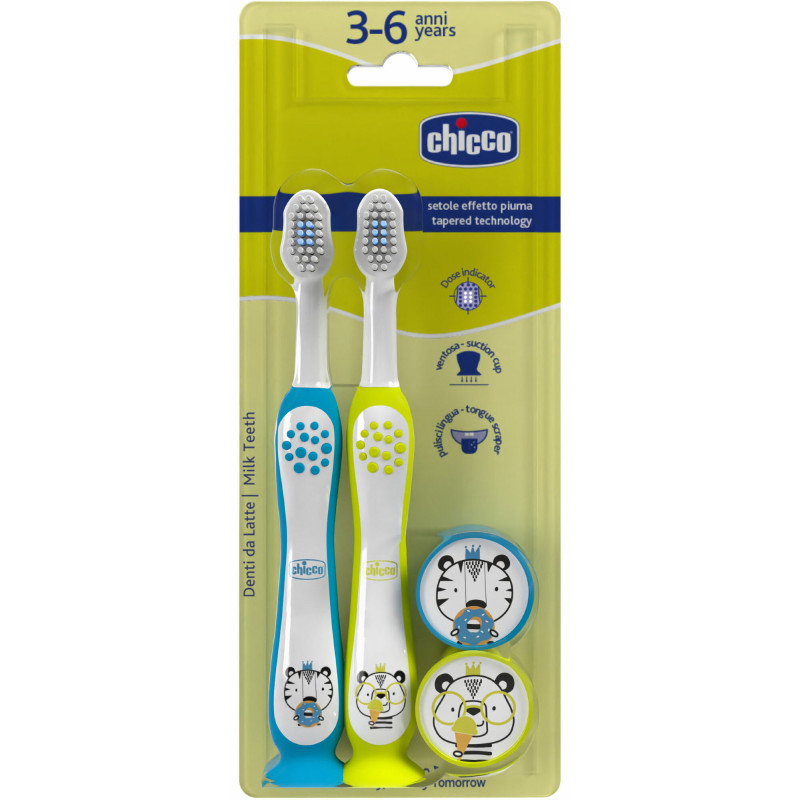 CHICCO 00012084110000 Szczotki do mycia zębów Tygrys Panda 3-6l