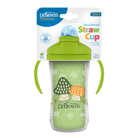 Dr.Browns TC01203 Kubek termiczny ze słomką 300ml zielony + 12m