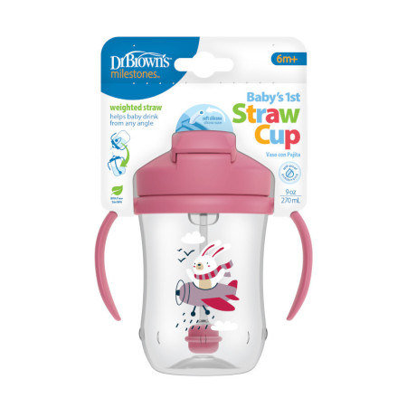 Dr.Browns TC91011 Kubek Pierwsza Słomka 270ml różowy Królik +6m