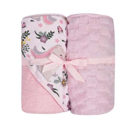 DUET BABY 547 Okrycie kąpielowe DRUK FROTTE 100x100 cm + kocyk KOSTKA 80x90 cm