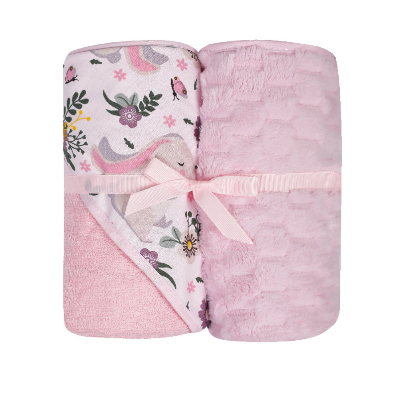 DUET BABY 547 Okrycie kąpielowe DRUK FROTTE 100x100 cm + kocyk KOSTKA 80x90 cm