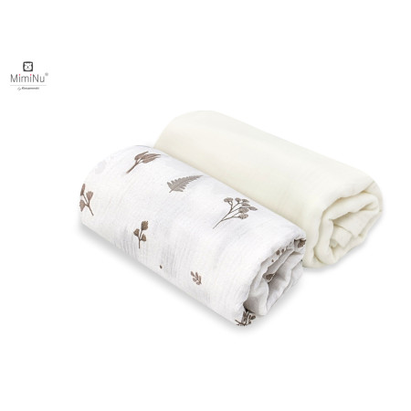 KIECZMERSKI Pieluszki 75x75 cm MUŚLIN bawełna 100% śmietanka / listki 2-pak