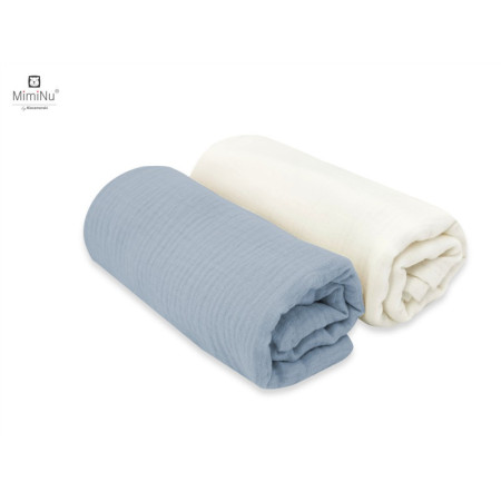KIECZMERSKI Pieluszki 75x75 cm MUŚLIN bawełna 100% śmietanka/jeans 2-pak