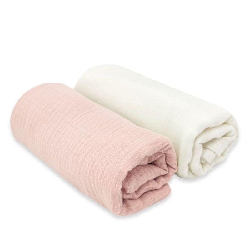 KIECZMERSKI Pieluszki 75x75 cm MUŚLIN bawełna 100% śmietanka/pudrowy róż 2-pak
