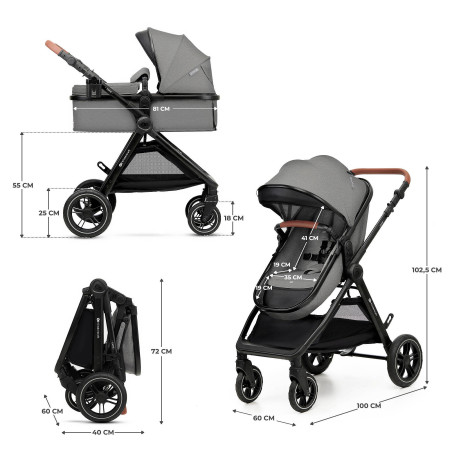KINDERKRAFT Wózek wielofonkcyjny ESME PRO 3w1 Moonlight Grey + MINK PRO 2