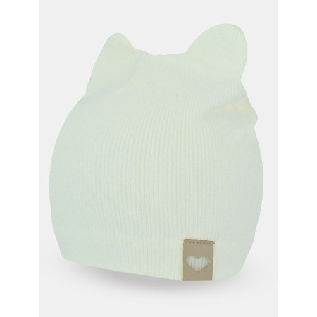 NOVITI CP052-G-05 Czapka prążek podwójna uszy ecru 40/42 cm