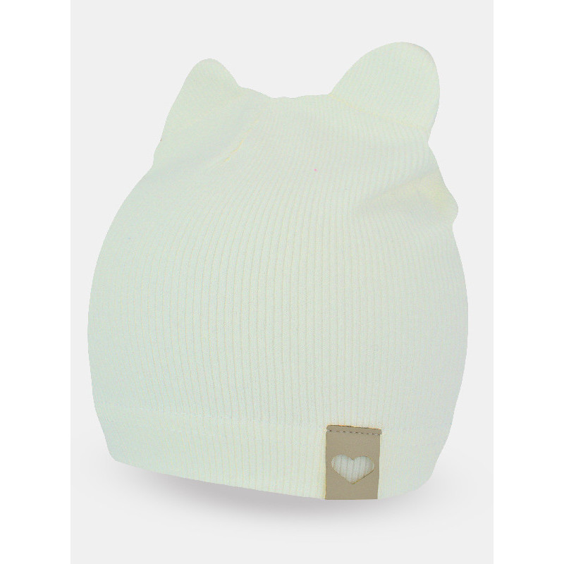 NOVITI CP052-G-05 Czapka prążek podwójna uszy ecru 40/42 cm