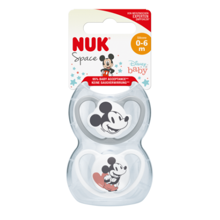 NUK 175281 Smoczek 0-6 uspokajający silikonowy SPACE MYSZKA MIKI 2szt