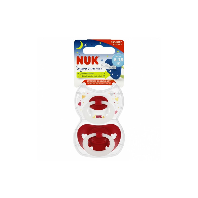 NUK 176276 Smoczek uspokajający 2 el. 6-18m SIGNATURE czerwono/biały