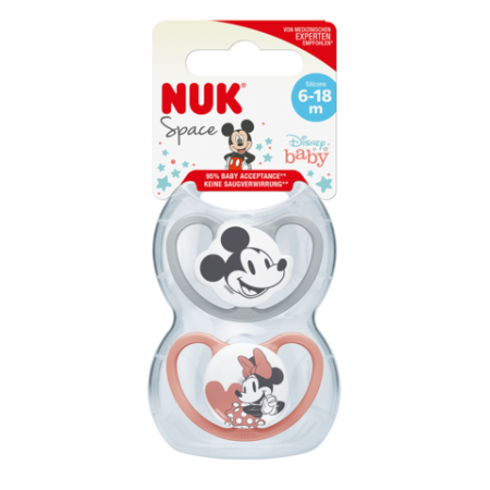 NUK 176286 Smoczek 6-18 uspokajający silikonowy SPACE MYSZKA MIKI 2szt