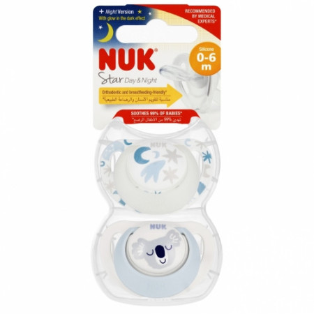 NUK 730692 Smoczek uspokajający 2 el. 0-6m STAR D&N biały/niebieski