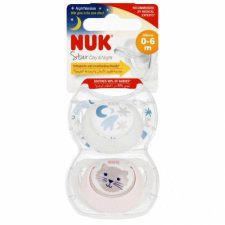 NUK 730692 Smoczek uspokajający 2 el. 0-6m STAR D&N biały/różowy