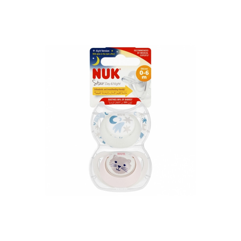 NUK 730692 Smoczek uspokajający 2 el. 0-6m STAR D&N biały/różowy