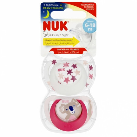 NUK 736727 Smoczek uspokajający 2 el. 6-18m D&N różowy/biały