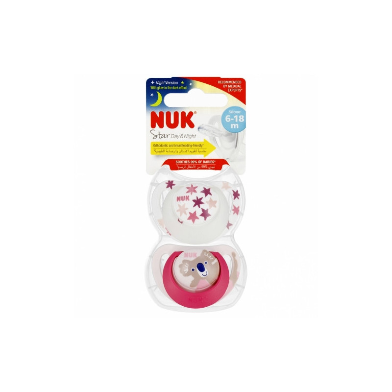 NUK 736727 Smoczek uspokajający 2 el. 6-18m D&N różowy/biały