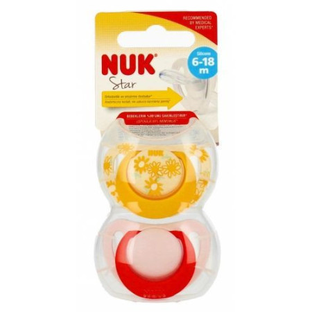 NUK 736748 Smoczek uspokajający 2 el. 6-18m STAR żółty/różowy