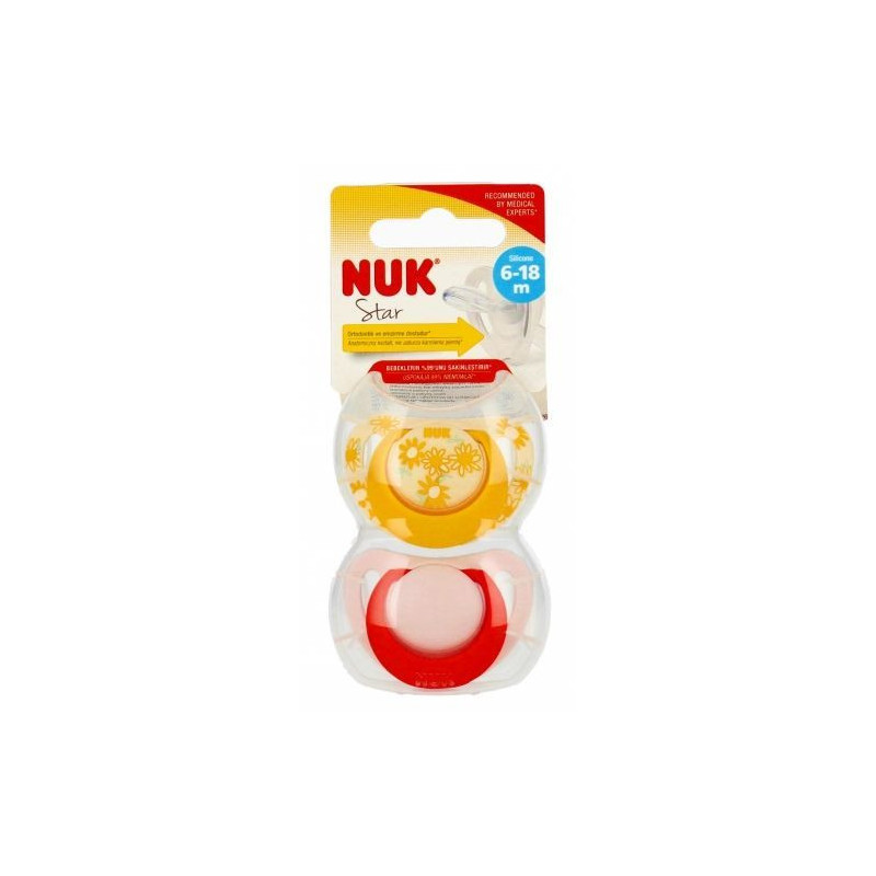 NUK 736748 Smoczek uspokajający 2 el. 6-18m STAR żółty/różowy