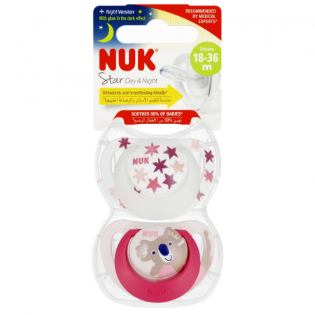 NUK 739735 Smoczek uspokajający 2 el. 18-36m D&N różowy/biały