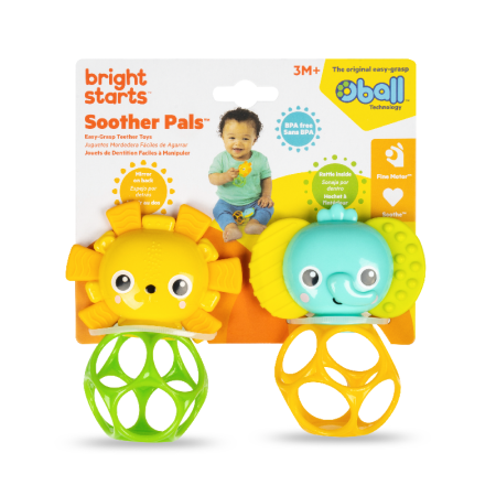 OBALL 16762-6 Zestaw gryzaków z grzechotką Smoother Pals lew i słoń 3m+