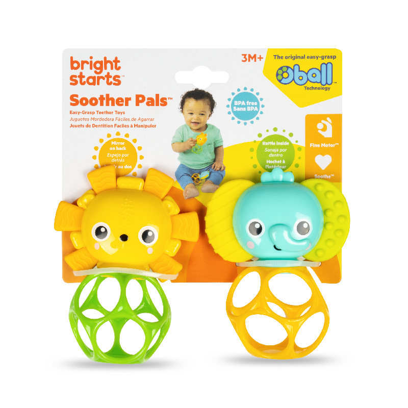 OBALL 16762-6 Zestaw gryzaków z grzechotką Smoother Pals lew i słoń 3m+