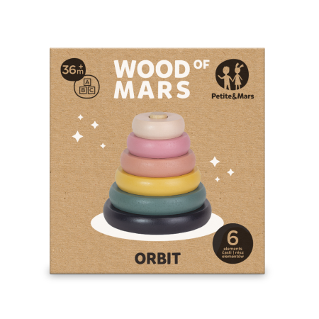 PETITE&MARS 610728 Drewniana zabawka - wieża Orbit Aurora Pink 12 m+