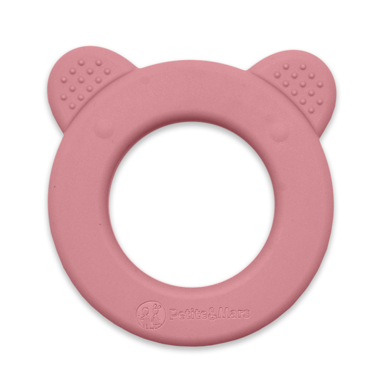 PETITE&MARS 713820 Silikonowy gryzak z grzechotką Bear Dusty Rose 0+