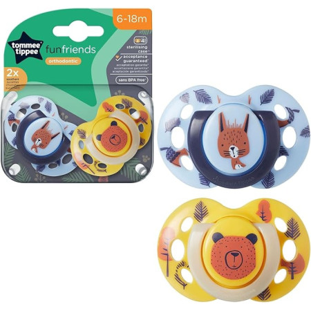 TOMMEE TIPPEE TTP43335896 Smoczek uspokajający FUN FRIENDS 6-18m 2pak