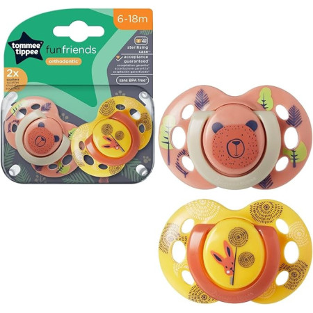 TOMMEE TIPPEE TTP43335896 Smoczek uspokajający FUN FRIENDS 6-18m 2pak