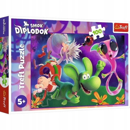TREFL 16486 Puzzle 100 Smok Diplodok i przyjaciele
