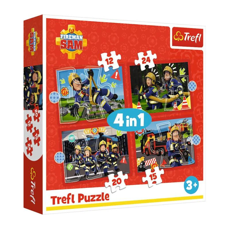 TREFL 34632 Puzzle 4w1 Przygody Strażaka Sama