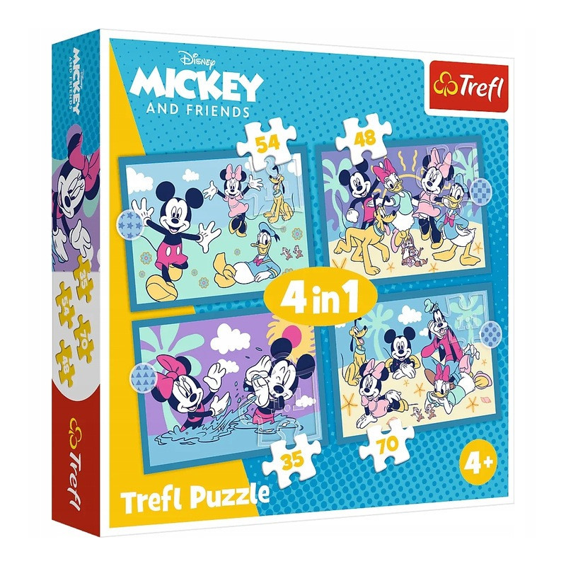 TREFL 34669 Puzzle 4w1 Zabawne zdarzenia Myszki Miki
