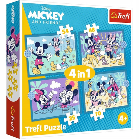 TREFL 34669 Puzzle 4w1 Zabawne zdarzenia Myszki Miki