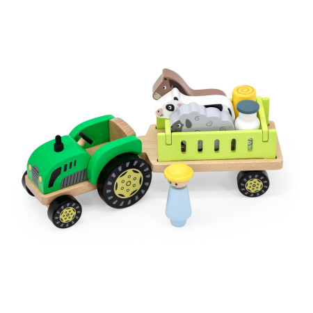Viga 44680 Drewniany traktor z przyczepką i zwierzętami